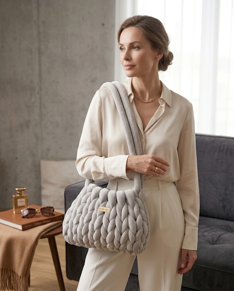 ##Il Grigia – Borsa Velvet Chunky Knit Grigio Antracite##